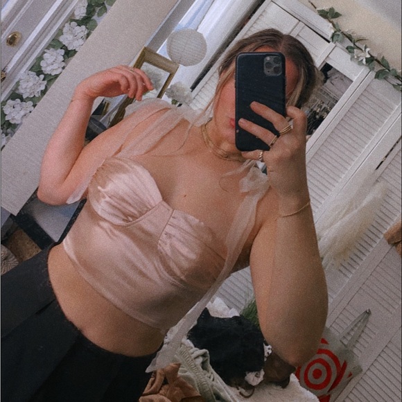 Showpo. Tops - Girly Sheer Bow Tie Strap Top